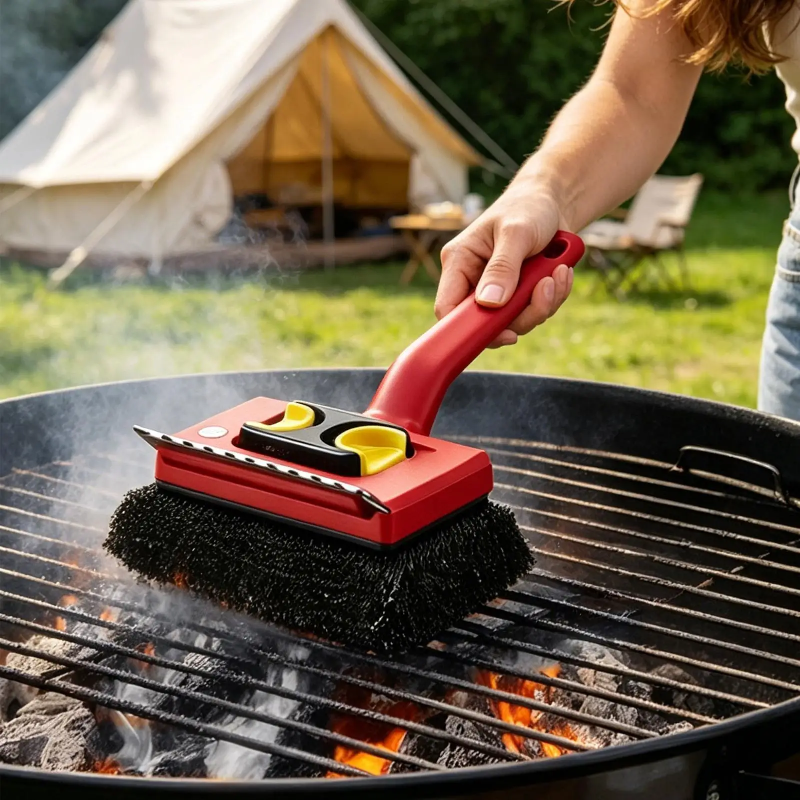Power Tools Use - ロングハンドル電動グリルブラシ、抜け毛のない耐久性のあるデザイン、アウトドアキャンプやピクニック、バーベキューに最適な強力な清掃ツール